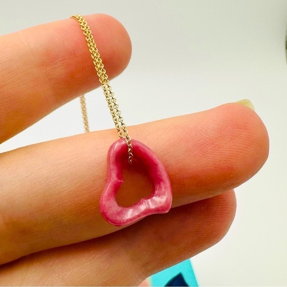 Tiffany & Co. 18K Rose Gold Pink Rhodonite Open Heart Charm Necklace w Packaging - Picture 9 of 10